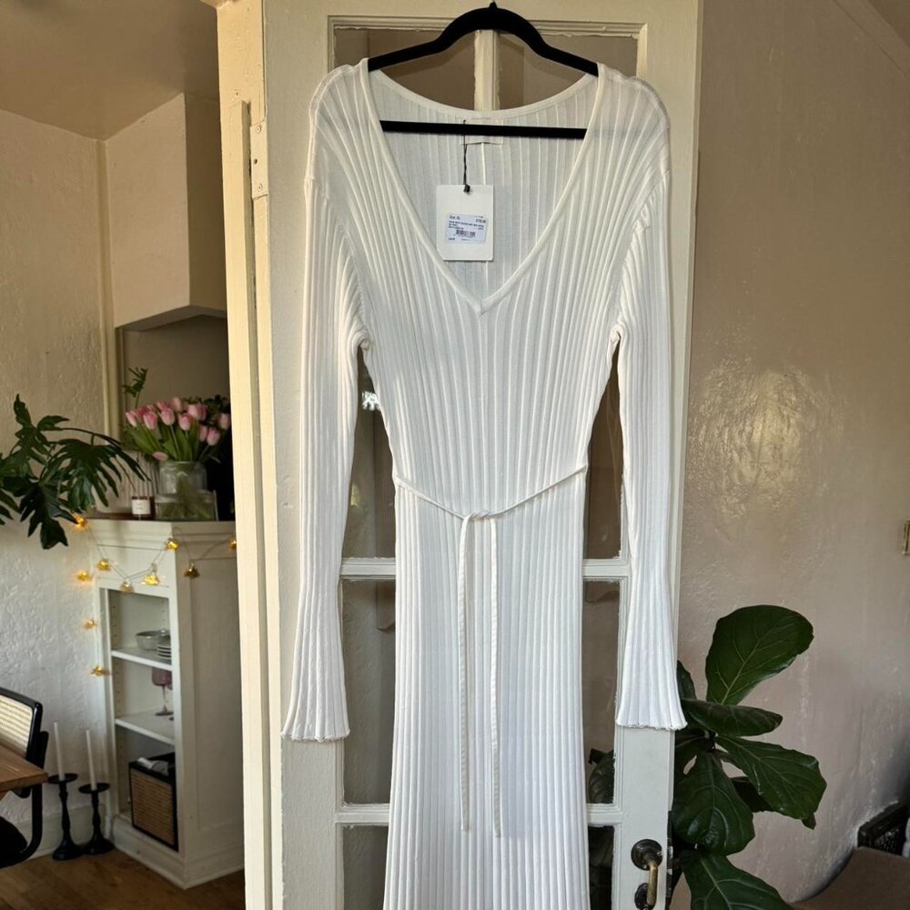 DISSH REIGN WHITE SLEEVED KNIT MIDI DRESS - NWT